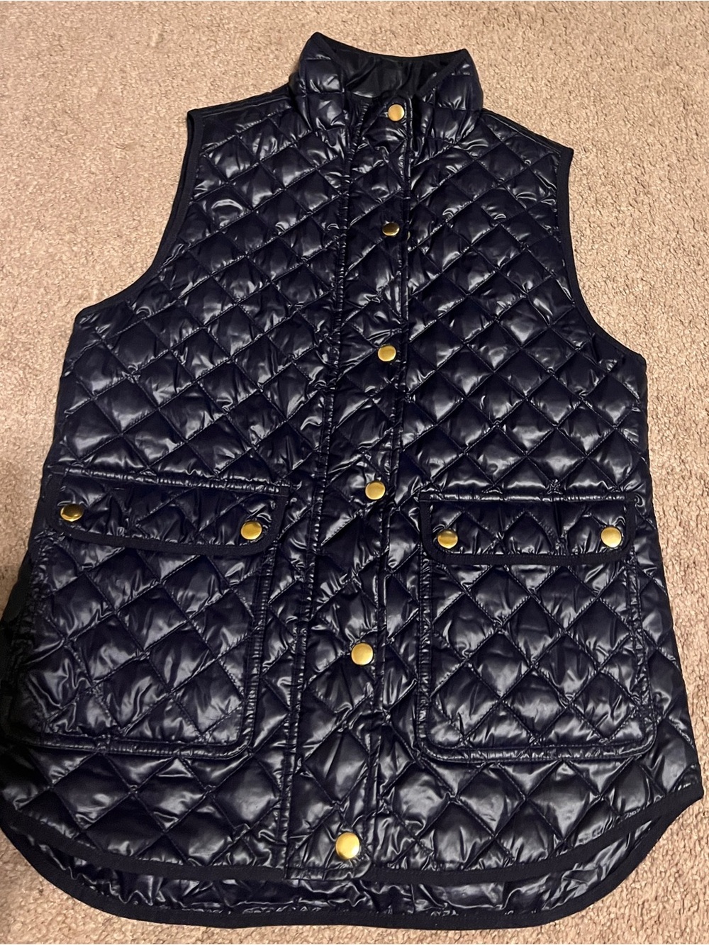 J.Crew Navy Quilted Puffer Vest Gold Hardware XS